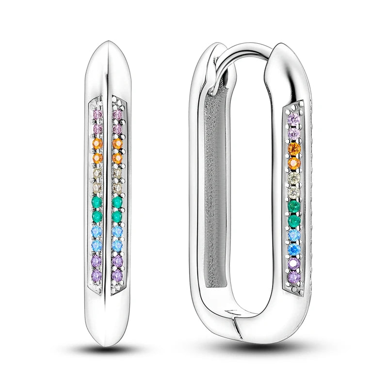 925 Sterling Silver Hoop Earrings with Zircon | Classic U-Shaped Women Jewelry