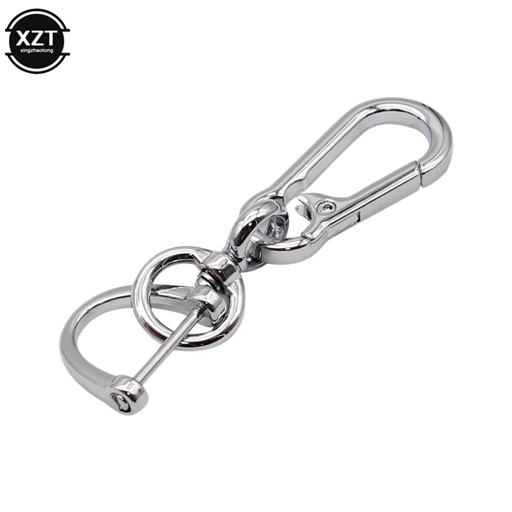 360 Degree D Shape Rotating Horseshoe Buckle Leather Braided Car Keychain | Auto Key R close-up view