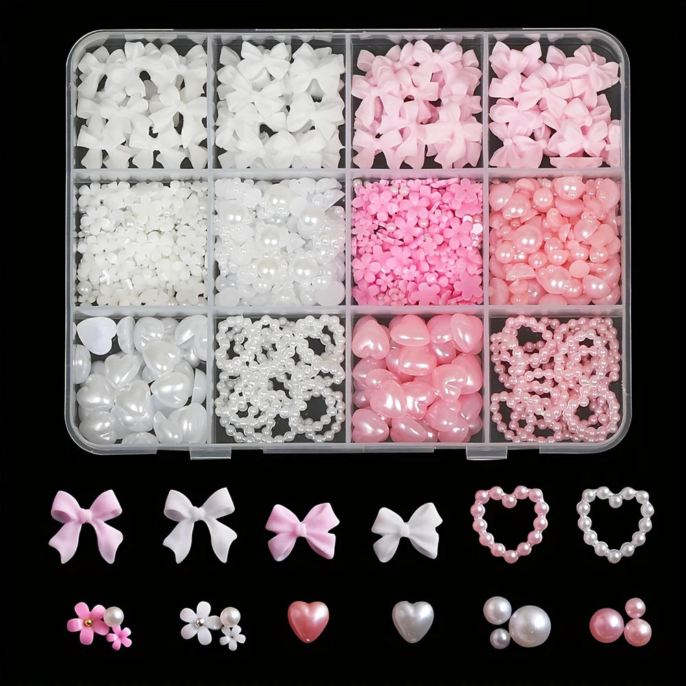 500PCS 3D Nail Art Decoration Kit with Resin Bows, Flat Back Pearls, and Assorted Sha lifestyle view