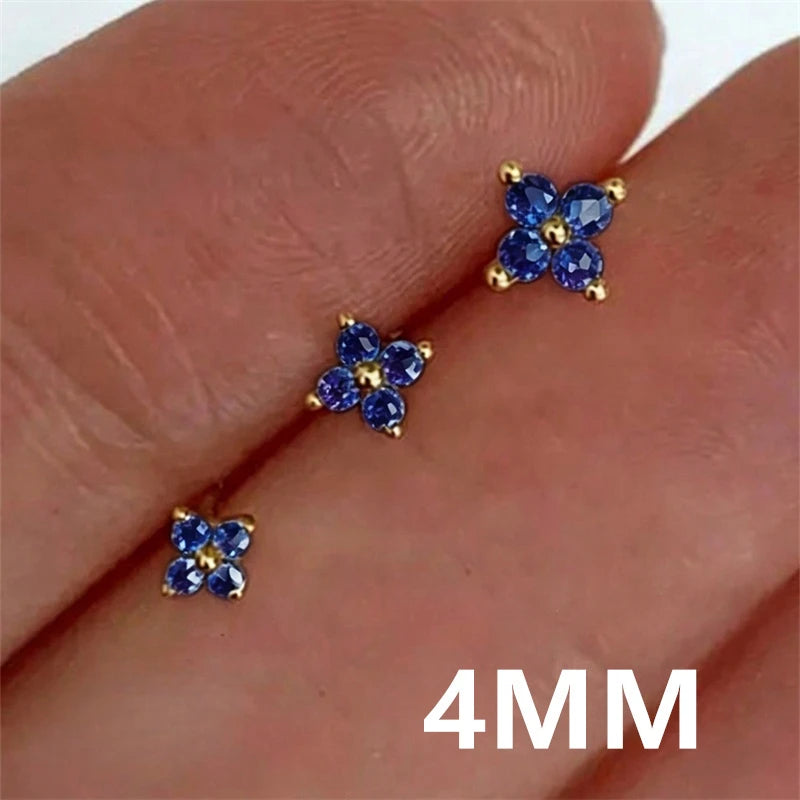 Huitan Korean Style Flower Stud Earrings Women Gold Color White Cubic Zirconia Small alternate view