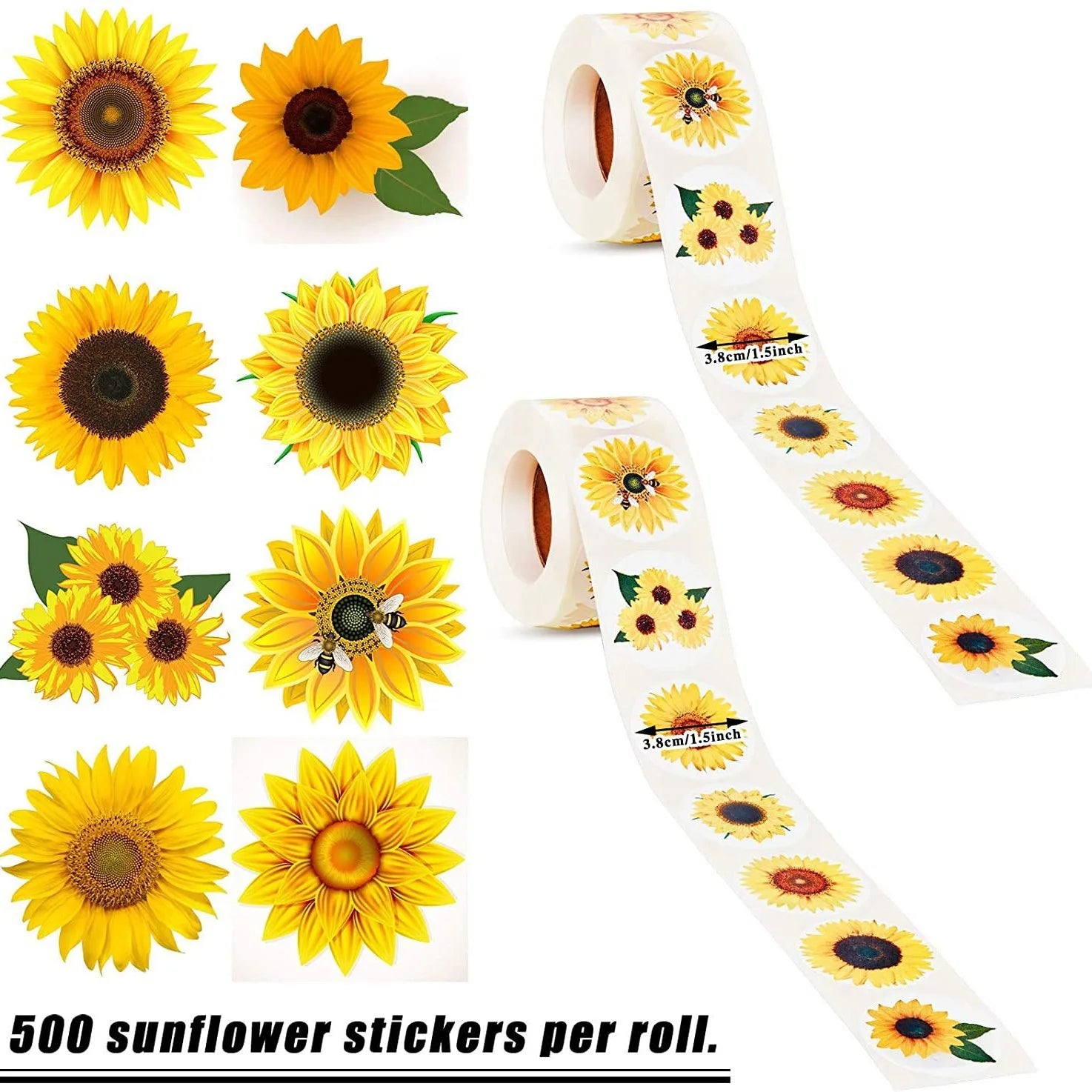 Sunflower Stickers Roll for Packaging and Decor | 100-500 Pcs
