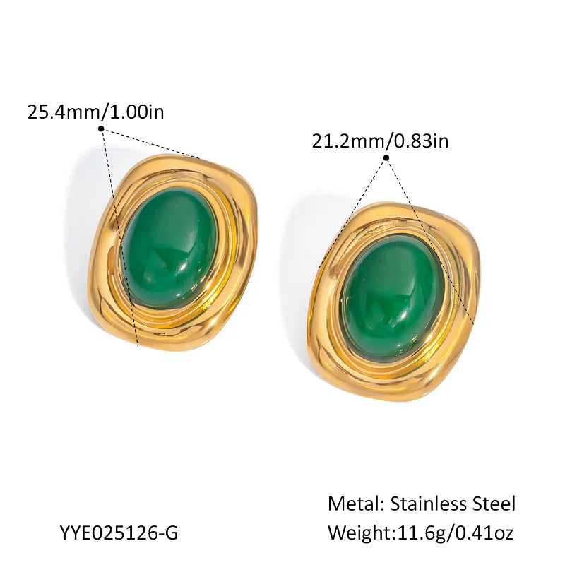 Vintage Oval Stud Earrings | 18K Gold Plated Stainless Steel Natural Stone Jewelry lifestyle view