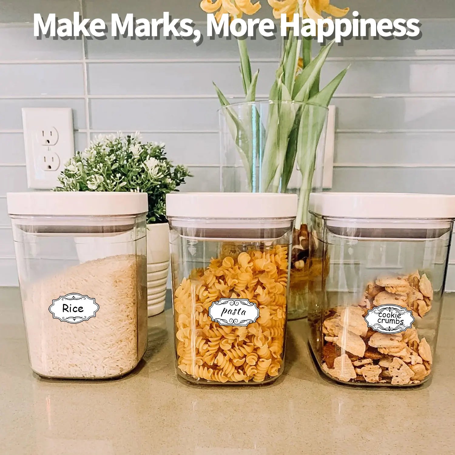 Vintage Kitchen Labels with Erasable Pen | 150-Piece Organizing Stickers lifestyle view
