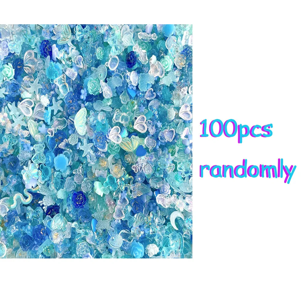 100PCS Random Mixed Strawberry Flowers Nail Charms Sweet Resin Flatback Moon Nail Art alternate view
