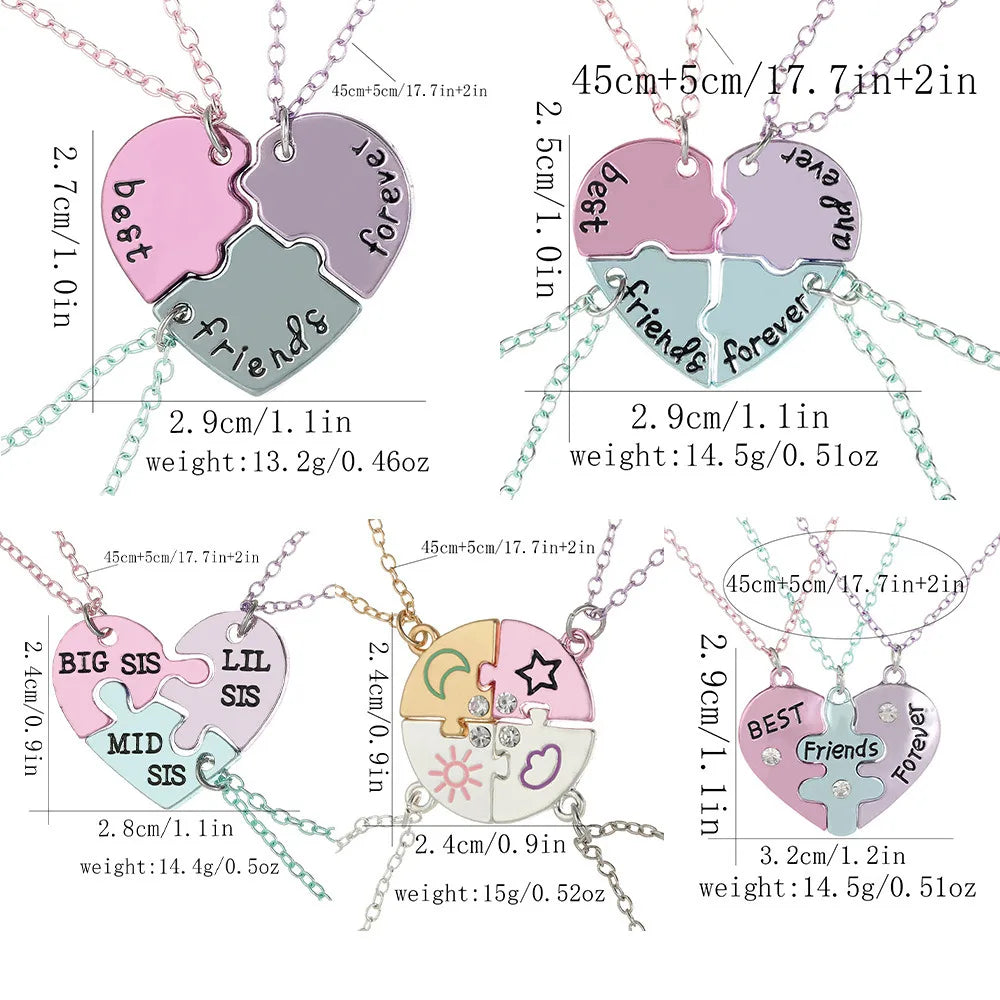 Lovecryst 3/4Pcs/set Heart-shaped Stitching Best Friend Necklace BFF Friendship Jew additional angle