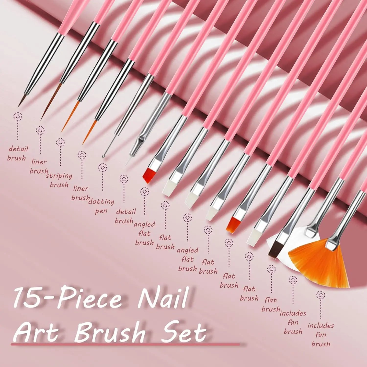 15Pcs Fine Detail Paint Brush Set Acrylic UV Gel Drawing Dotting Manicure Nail Art De alternate view