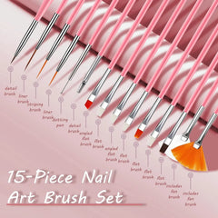 15Pcs Fine Detail Paint Brush Set Acrylic UV Gel Drawing Dotting Manicure Nail Art De alternate view