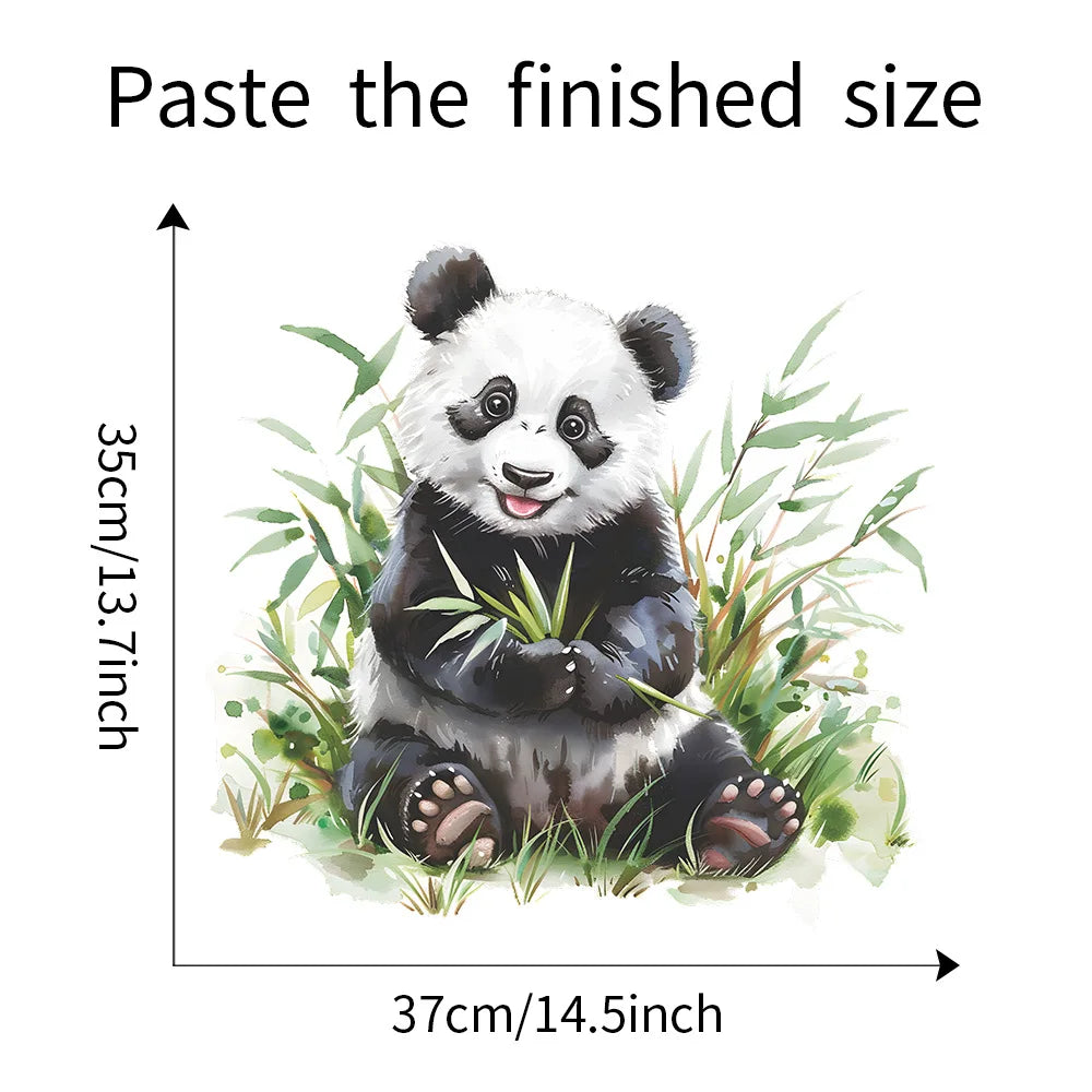 Panda Wall Decal for Kids Room | Cute Bamboo Eating Animal Sticker additional angle