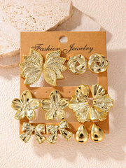 12pcs Fashionable Lightweight CCB Smooth Flower, Bow, Heart Shaped Earring Set, Suitable detail view