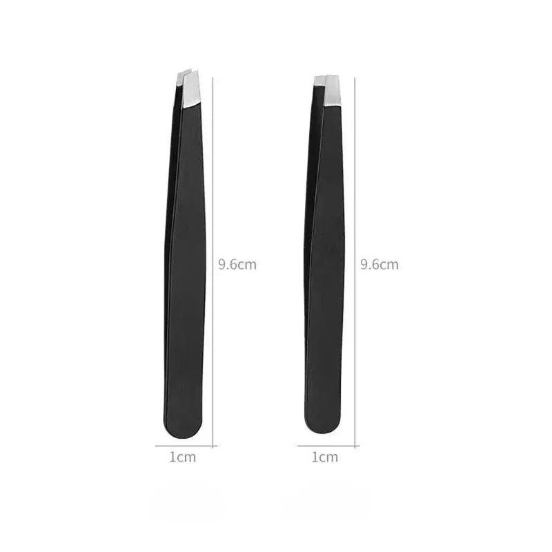 Stainless Steel Black Eyebrow Tweezer with Slant and Flat Point Beauty Tools for Ey additional angle