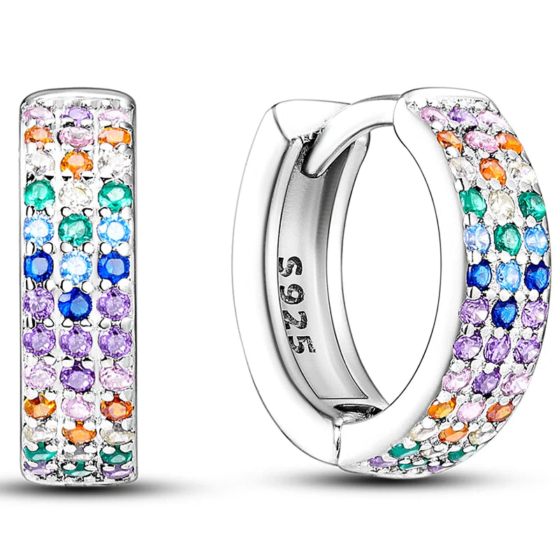 Colorful 925 Sterling Silver Hoop Earrings for Women | Classic Circle Earrings