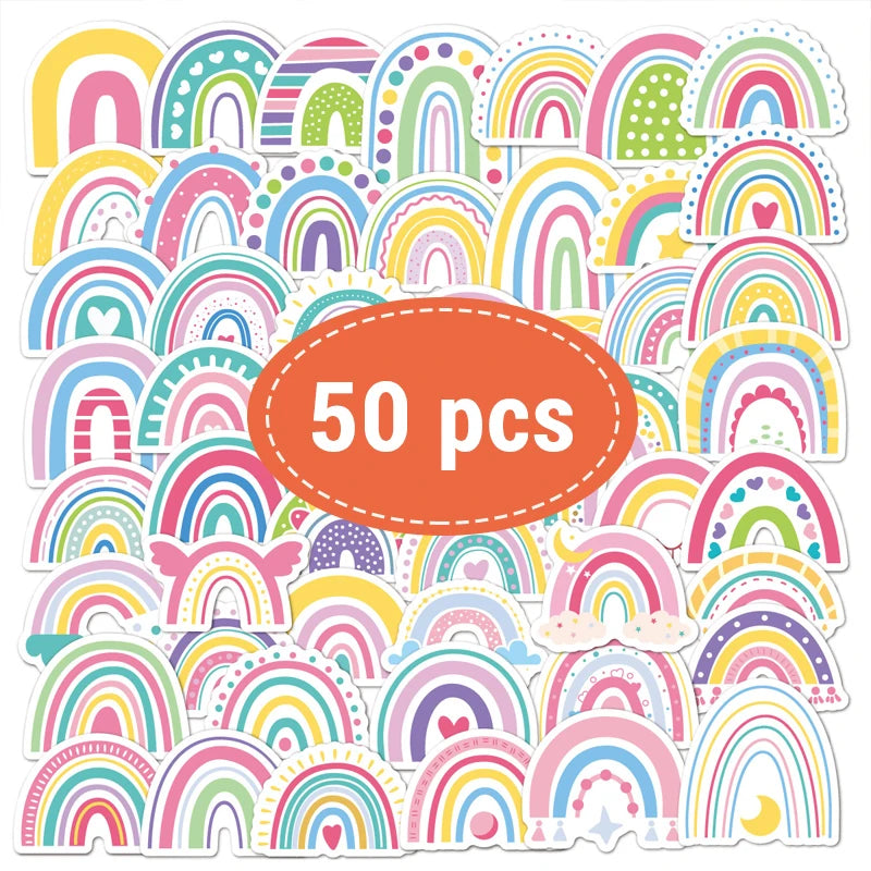 Rainbow Vinyl Stickers for Water Bottles Laptop Cup Phone | 50 Pack Cute Decals alternate view