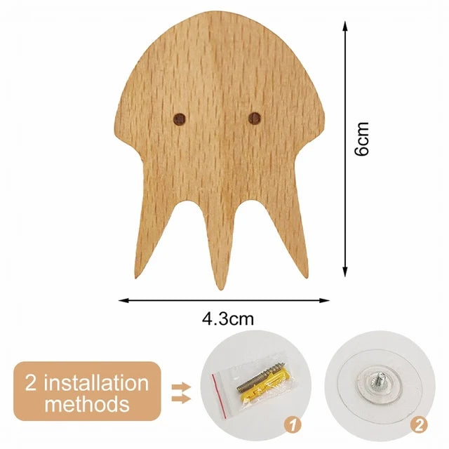 Wooden Animal Hook | Cute Wall Mounted Coat and Key Holder detail view
