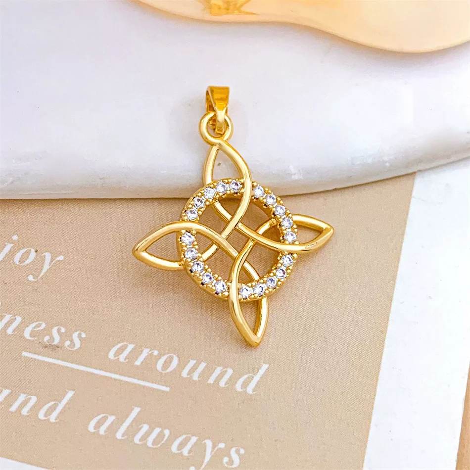 Witch Knot Pendant Necklace Stainless Steel Chain CZ Celtic 4 Elements Protection Amul close-up view