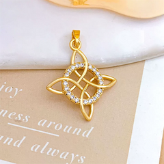Witch Knot Pendant Necklace Stainless Steel Chain CZ Celtic 4 Elements Protection Amul close-up view
