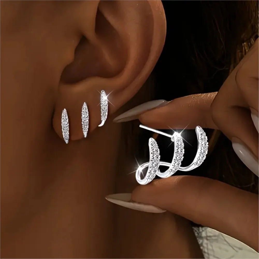 Exquisite Silver Color Claw Stud Earrings with Crystal Modern Versatile Fashion Wom additional angle