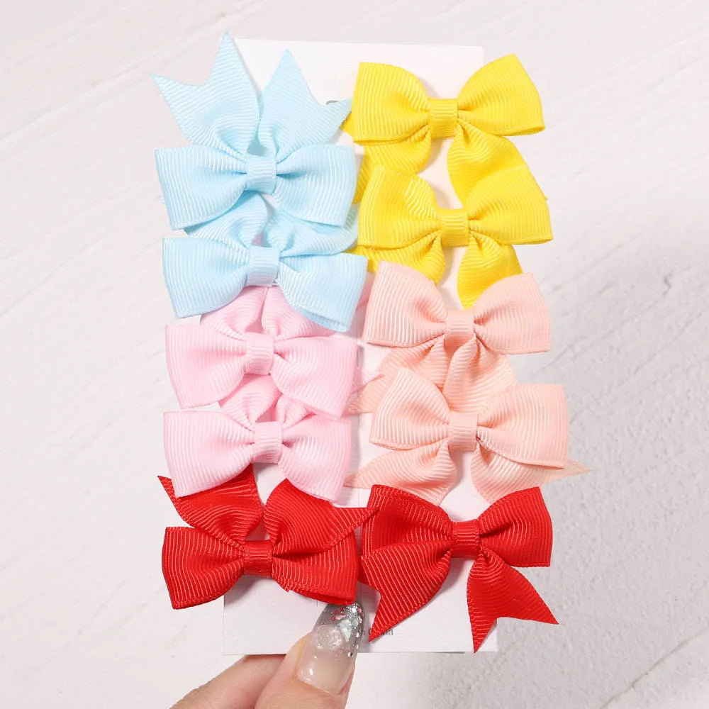 10Pcs/Set New Cute Solid Ribbon Bowknot Hair Clips for Baby Girls Handmade Bows Hai additional angle