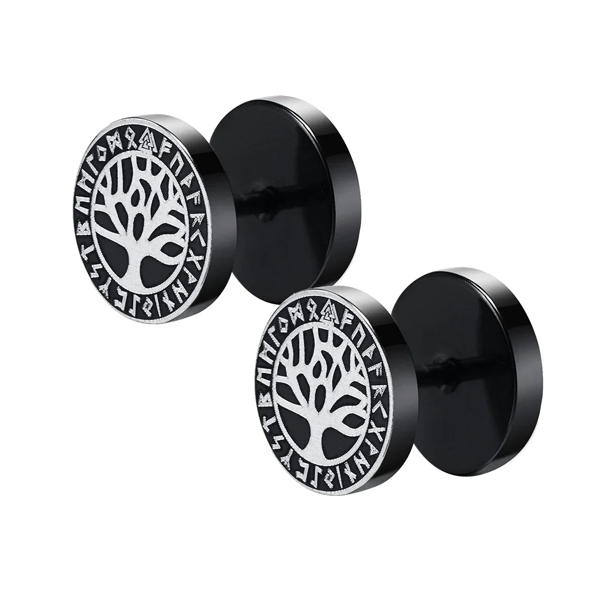 Gothic Norse Viking Runes Stud Earrings for Men Boys,Rock Punk Stainless Steel Valknut close-up view