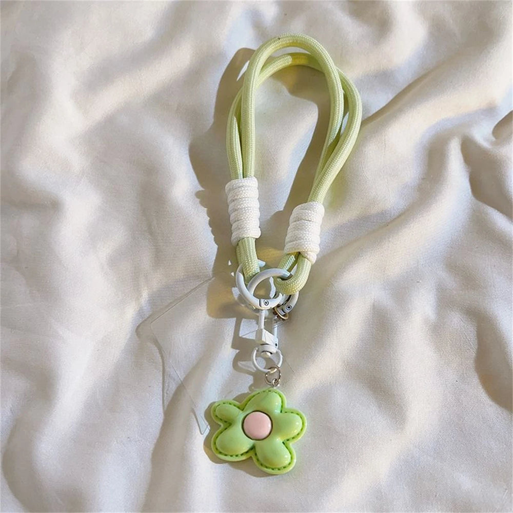 Cute Leather Flower Strap For Phone Lanyard Strap Hanging Chain Ring Cord With Patc additional angle