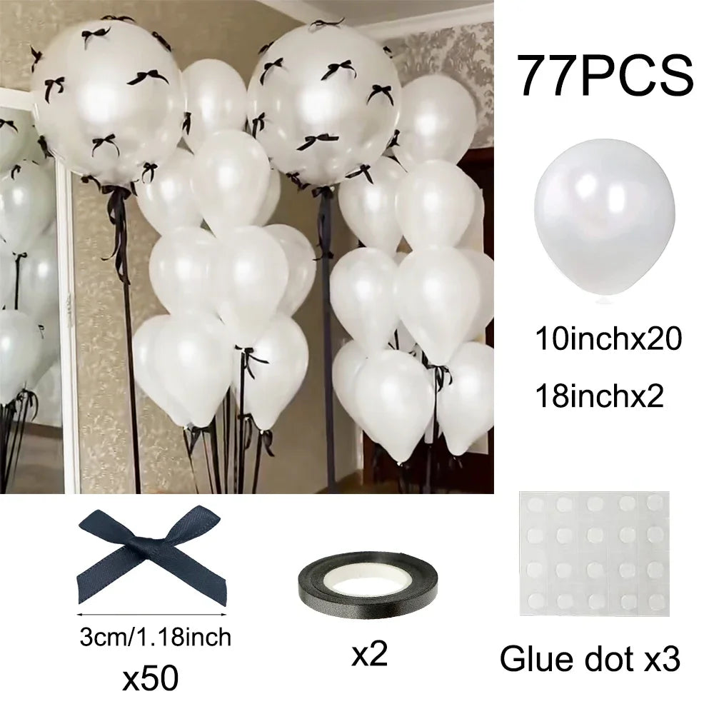 Bow Balloons Set White Balloon Mini Pink Ribbon Bows Girls Birthday Party