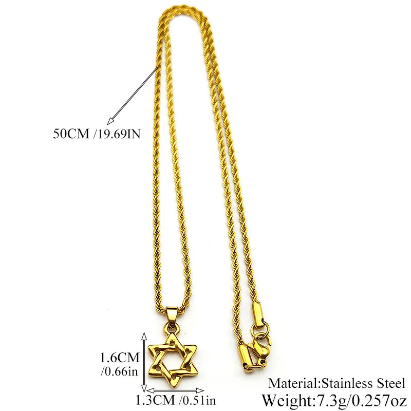 Magen David Star Pattern Chain For Women Men Stainless Steel Gold Color Judaism Faithf close-up view