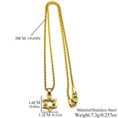 Magen David Star Pattern Chain For Women Men Stainless Steel Gold Color Judaism Faithf close-up view