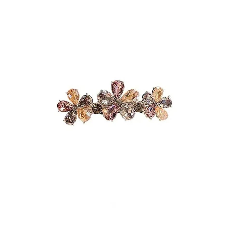 High-end Crystal Flower Hairpin Women's Back of Head Half-tied Spring Clip Hair Cli additional angle