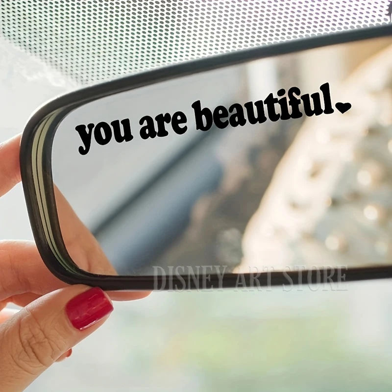Self-Care Motivational Rearview Mirror Decal | Cute Car Vinyl Sticker detail view