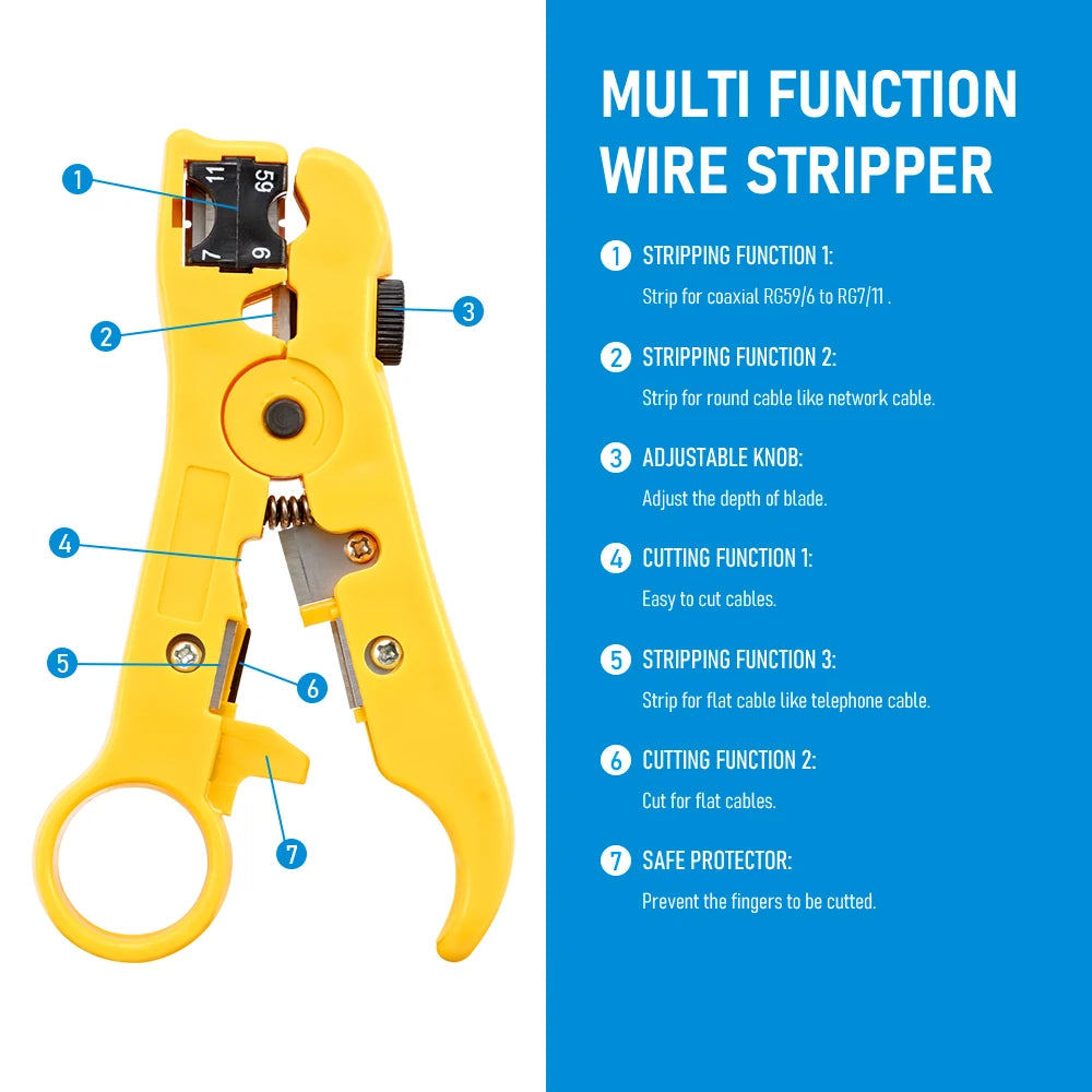Multi-Functional Coaxial Cable Stripping Pliers | Wire Stripper Tool for UTP/STP RG59 RG detail view