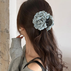Plaid Fabric Flower Hair Claw Clips for Women Girls Korean Fashion Summer Vacation Ponytail Holder Hair Styling Accessories New