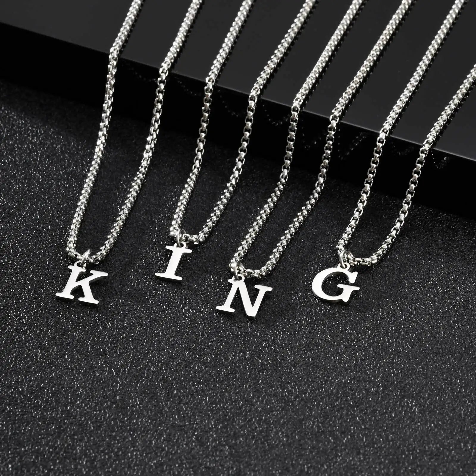 Simple Stainless Steel Initials Letters Necklace for Men Women,Hip Hop Gold Silver Co alternate view