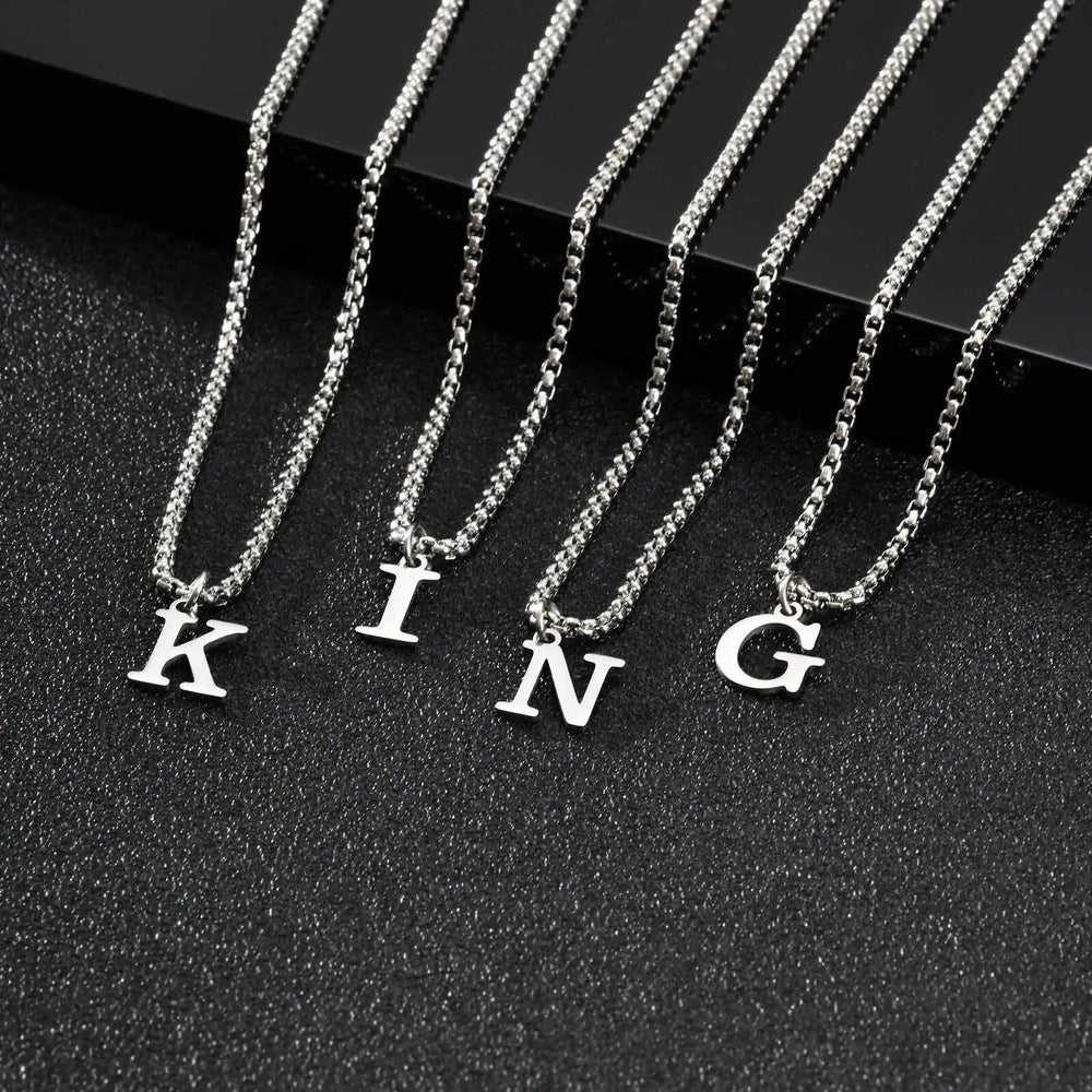 Simple Stainless Steel Initials Letters Necklace for Men Women,Hip Hop Gold Silver Co alternate view