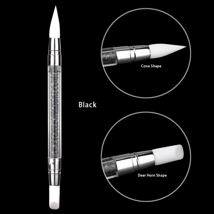 1/5 Pcs Silicone Nail Tools Dual Tipped Nail Art Sculpture Pen Rhinestone Nail Polish close-up view