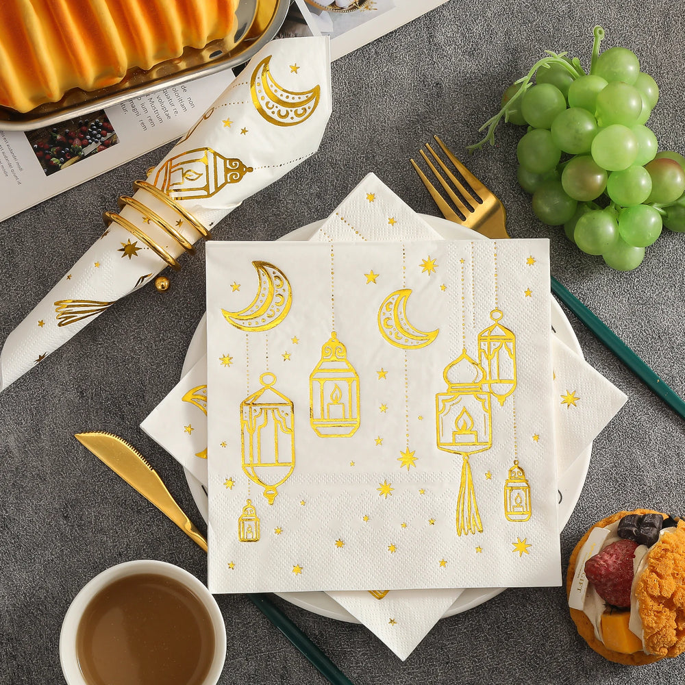 White Paper Napkins with Golden Moon Patterns | Elegant Party Napkins Pack of 20 alternate view