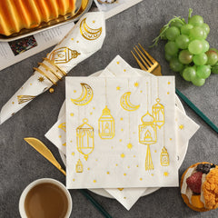 White Paper Napkins with Golden Moon Patterns | Elegant Party Napkins Pack of 20 alternate view