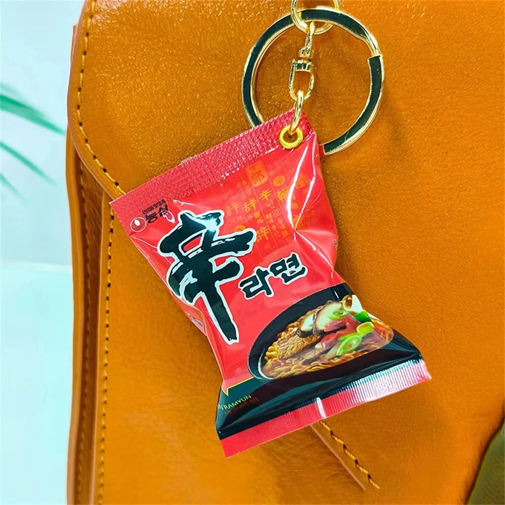 Simulation Instant Noodles Keychain On The Phone Mini Snacks Pendant Bag Pendant Car K close-up view