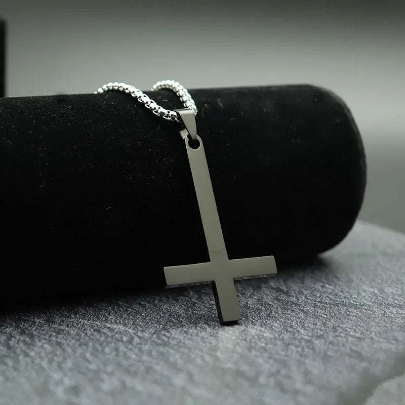 Simple Cross With Circle Pendant Necklace | Stainless Steel Christ Cruz Chain for M additional angle