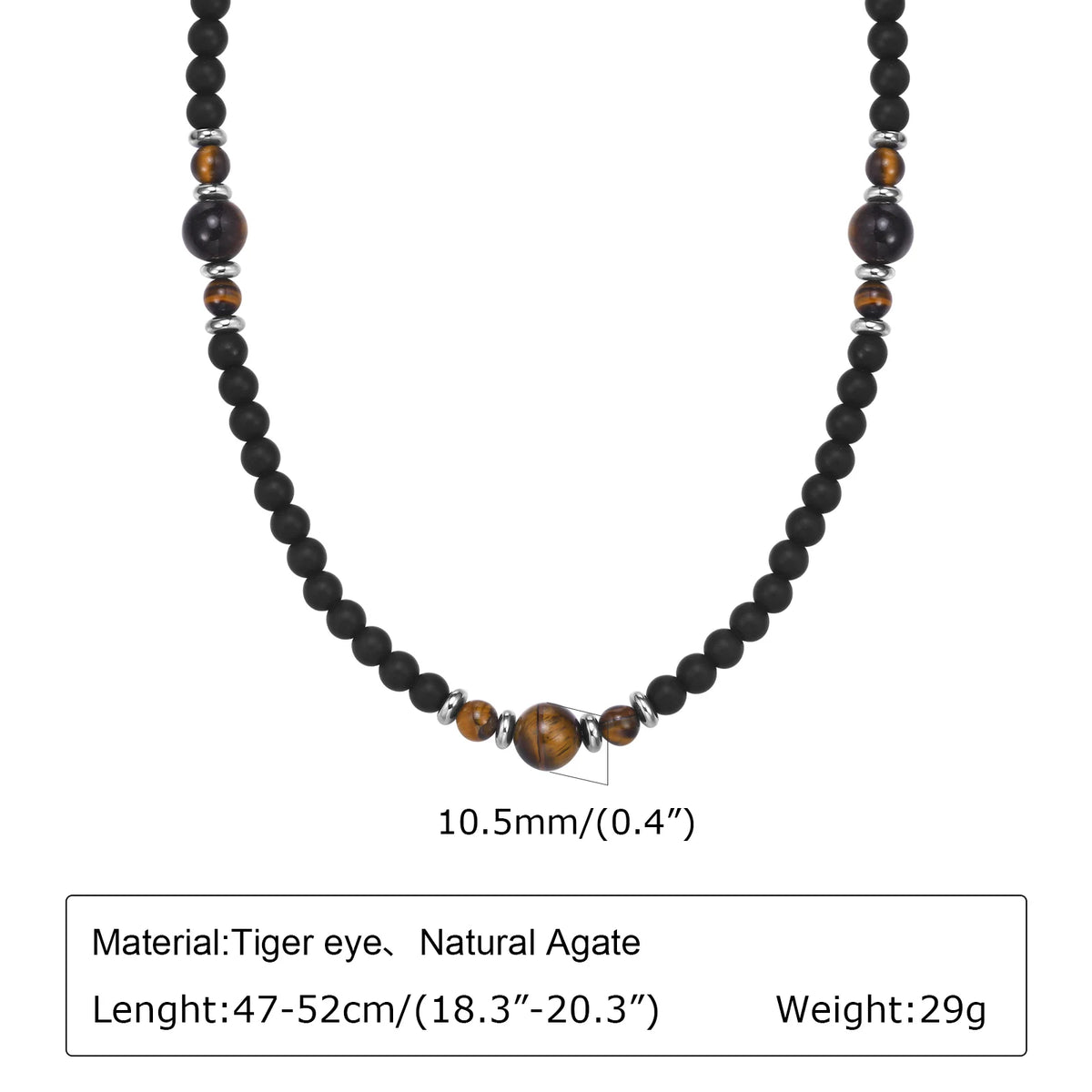 Casual Black Brown Beaded Necklace for Men | Summer Beach Tiger Eye Stone Jewelry alternate view