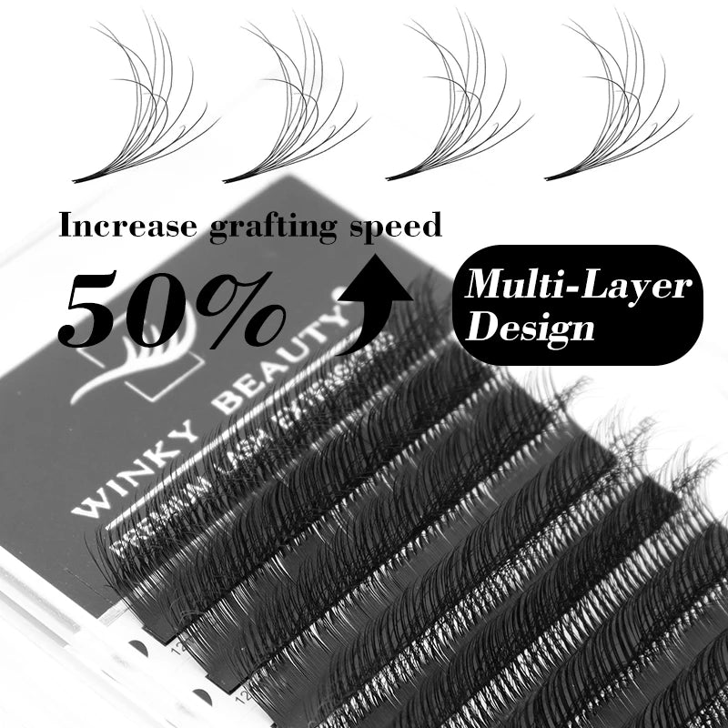 Winky Beauty 6D Wild Eyelashes Double-layer Camellia Eyelash Extensions, Premade Volume Fans Wispy 0.07 C/D Individual Lash