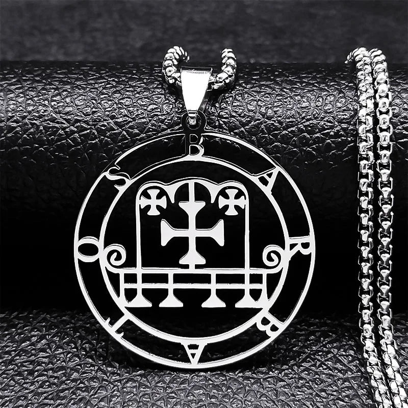 Sigeal Sigil De Lucifer Stainless Steel Satan Necklace | Asmoday Key Baphomet Pendant alternate view