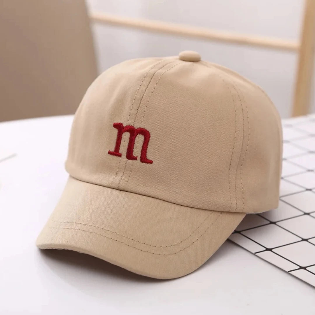 Kids Unisex Baseball Cap with M Letter Embroidery | Adjustable Cotton Sun Hat detail view
