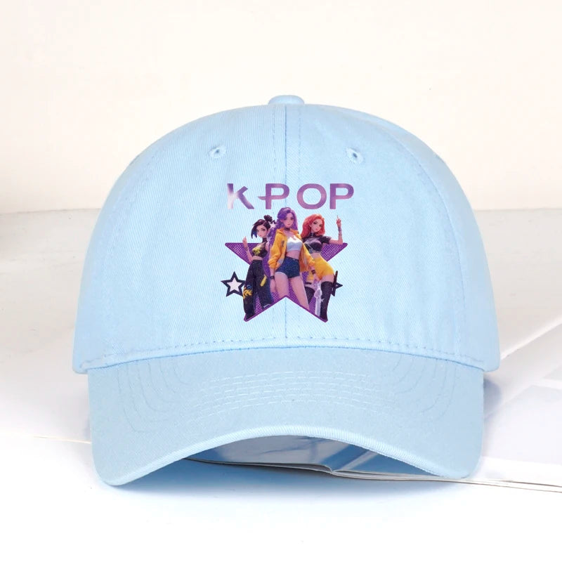 K-POP Cartoon Girl Group Baseball Cap | Unisex Retro Adjustable Dad Hat close-up view