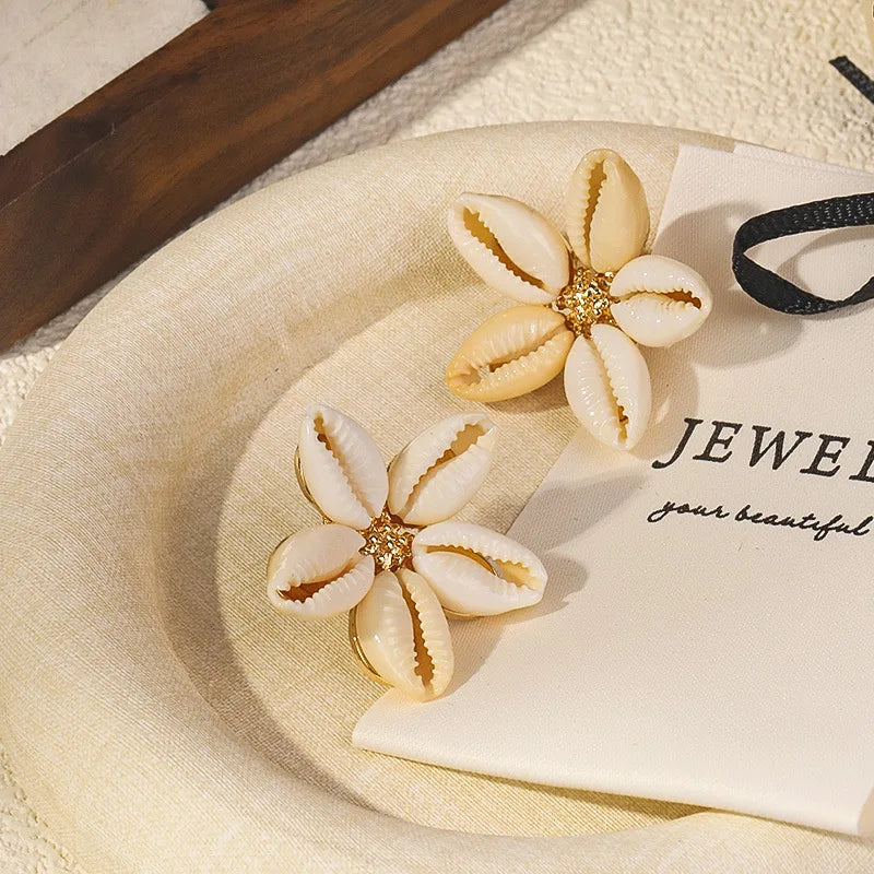 Bohemia Shell Stud Earring for Women Summer Beach Pearl Conch Drop Geometric Earring lifestyle view