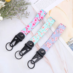 Sakura Cherry Blossom Car Keychain Lanyard | Metal Key Holder with Alloy Clip close-up view