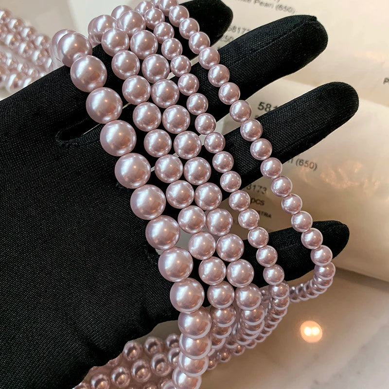 Rose Purple Pearl Bead Choker Necklace | Elegant Korean Jewelry for Women additional angle