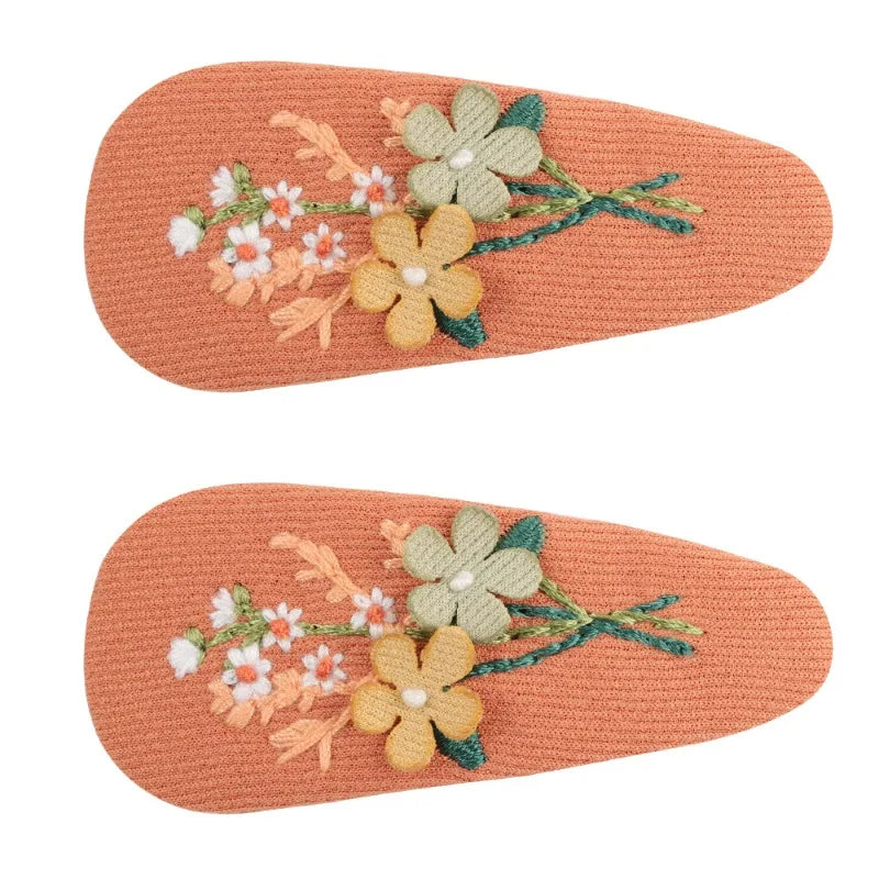 Hand Embroidered Floral BB Hair Clips Soft Fabric Non Slip Hair Barrettes Little Girls Daily Picnic Party Photo Hair Accessories