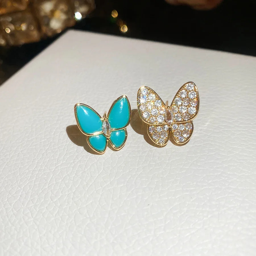 Blue Dripping Oil Butterfly Bracelet for Women Fritillary Flower Leaf