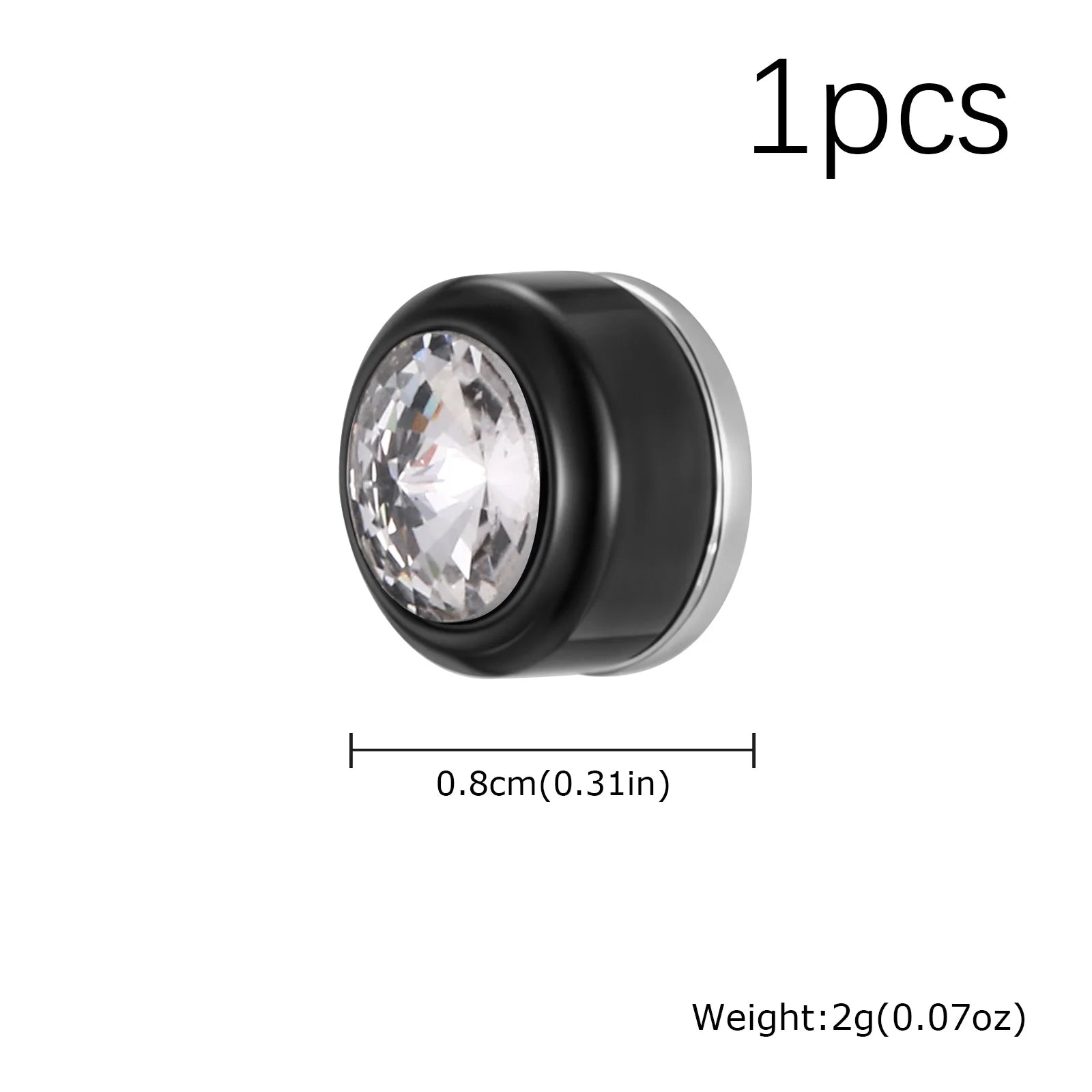 Magnetic Zircon Stud Earrings for Men,8mm Hypoallergenic Stainless Steel Non-Pierced C close-up view