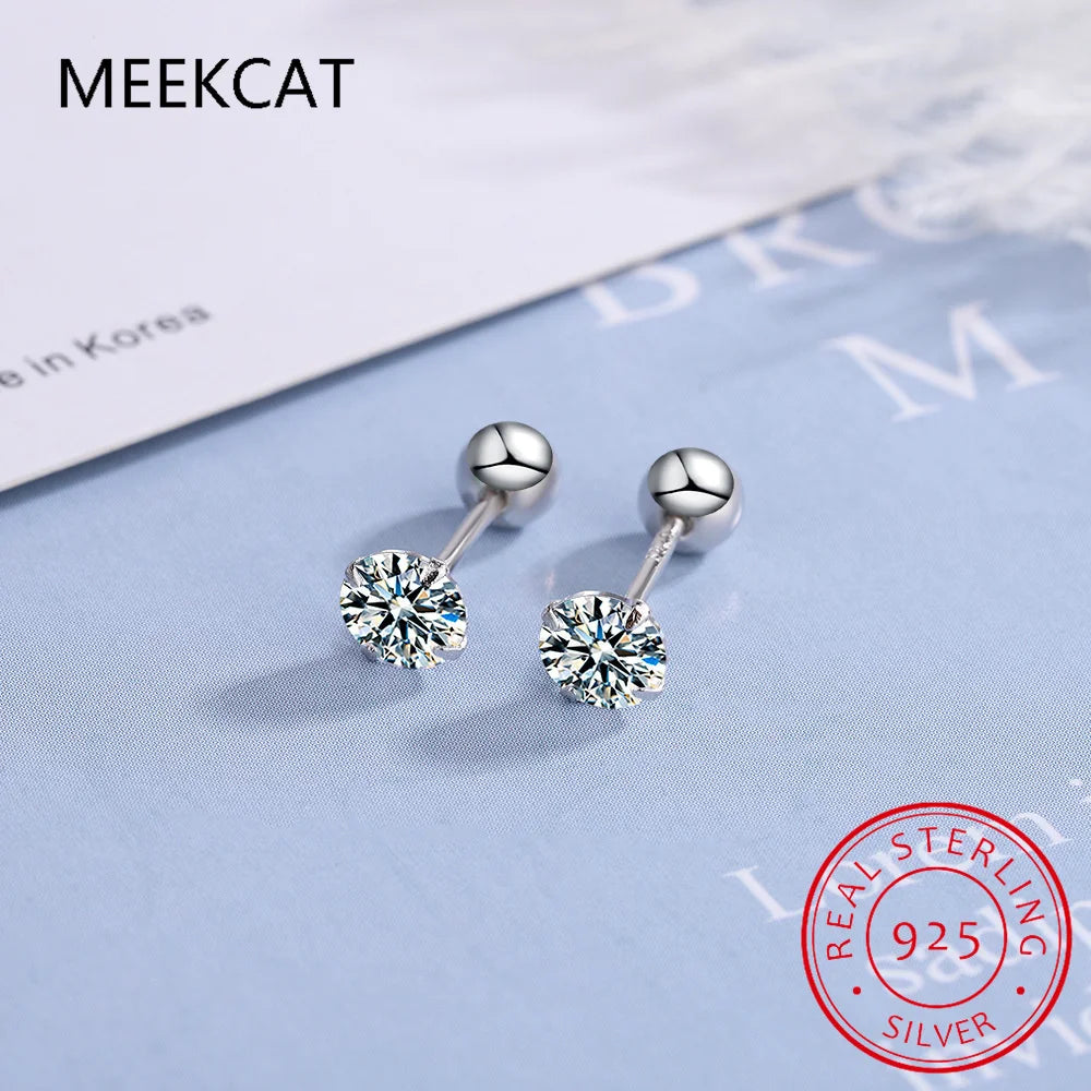 Moissanite Diamond Stud Earrings 18K White Gold Plated S925 Sterling Silver Earring additional angle