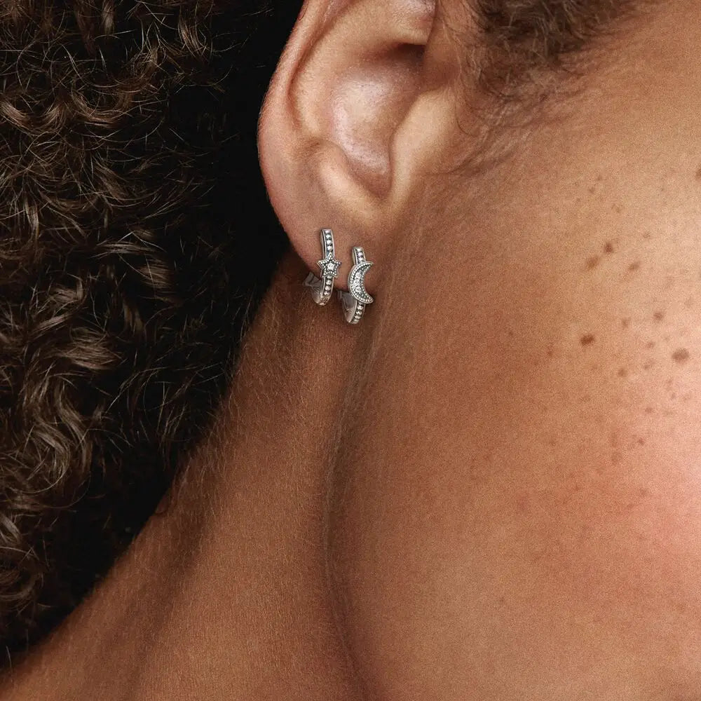 Hot Sell New 925 Silver hoop Moon Star Earrings White Stone Love Pendant DIY Jewelry For detail view